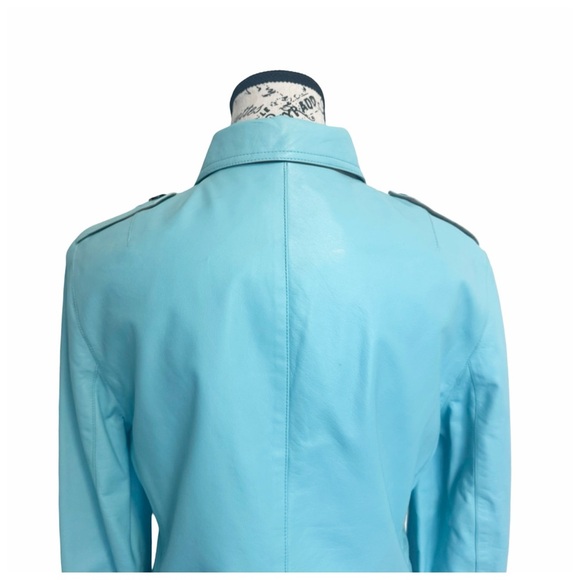 Source Unknown Women’s Aqua Leather Jacket - Picture 6 of 11